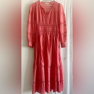 Doen Marla dress in peach. 100% Organic cotton with lace details. Size XS